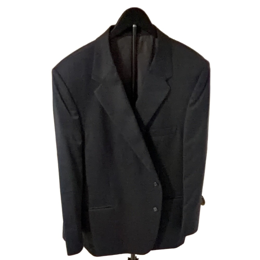 Petrocelli Men's Suit Black 50R 100% Wool 2-Button Pleated Business Formal
